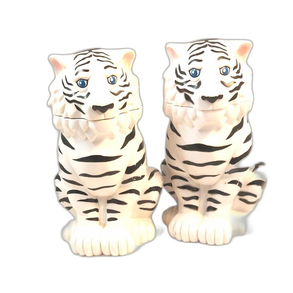 Ringling Bros Barnum & Bailey Circus WHITE TIGER Lidded Stein Mug Cup set of 2